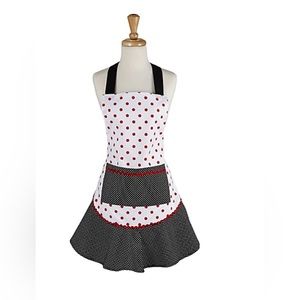Design Imports Black & Red Polka Dot Ruffle Apron- New